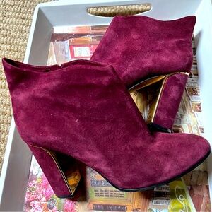 VC by John Camuto burgundy microsuede boots with gold mirrored heels